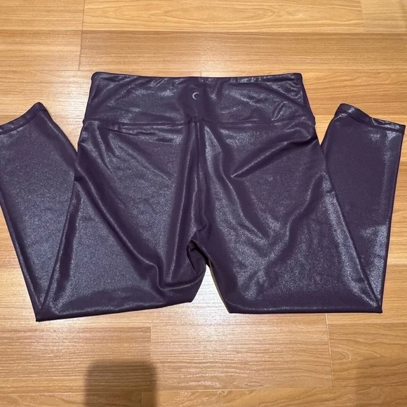 Zyia Light And Tight Plum Purple Metallic Shine Leggings Plus Size. - Picture 3 of 12